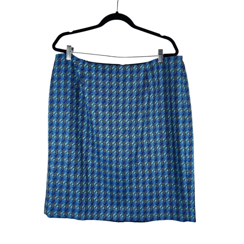 Talbots Skirt Womens 16WP Blue Gray Houndstooth Tweed Lined Back Zip Petite
